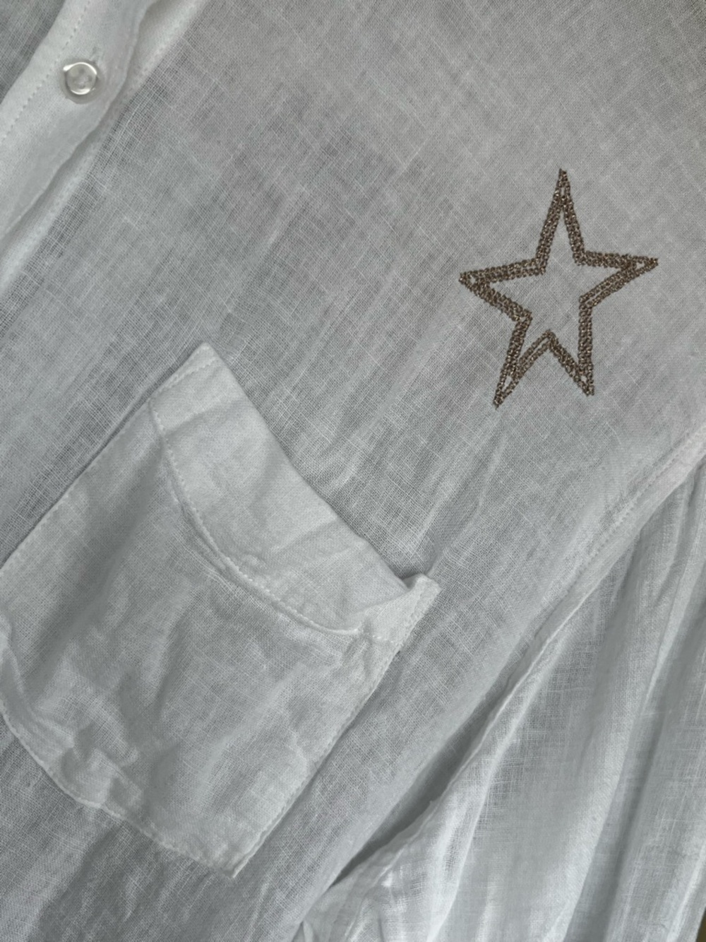Rails Charlie Linen Blend White Gold Star-Print Button-Up Shirt XL - Picture 5 of 16